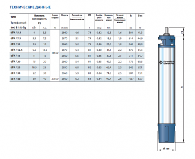 Погружной 6-ти дюймовый капсулированный двигатель Pedrollo Franklin Electric 6FK/5.5