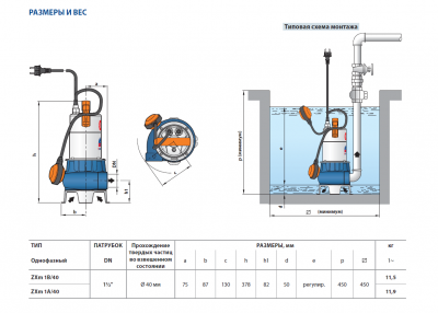 Погружной фекальный дренажный насос Pedrollo ZXm 1A/40 Погружной фекальный дренажный насос Pedrollo ZXm 1A/40