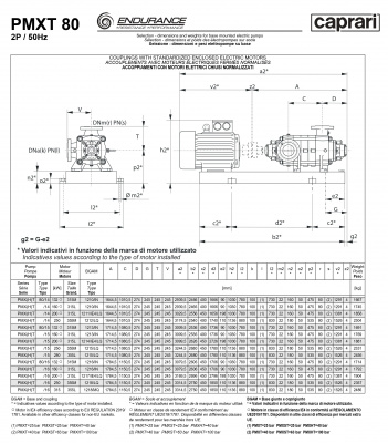 Горизонтальные секционные насосы высокого давления Caprari PMXT 80 3500 из нержавеющей стали