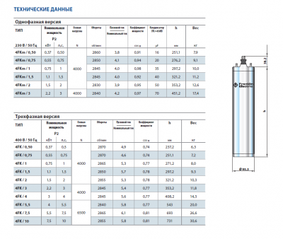 Погружной 4-х дюймовый капсулированный двигатель Pedrollo Franklin Electric 4FKm/3 Погружной 4-х дюймовый капсулированный двигатель Pedrollo Franklin Electric 4FKm/3